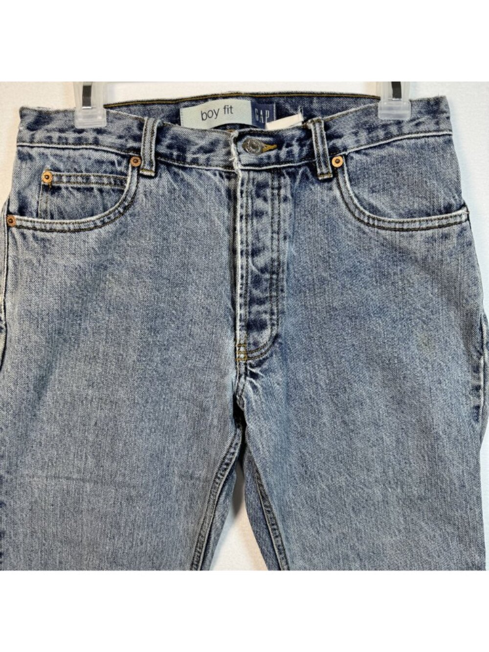 Gap Boy Fit Womens Button Fly High Rise Blue Medium Wash Size 8 Capri Jeans - Picture 2 of 11